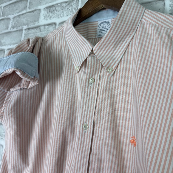 Brooks Brothers Light Orange Vertical Striped Flip Cuff Dress Shirt Mens 2XL - Picture 2 of 9